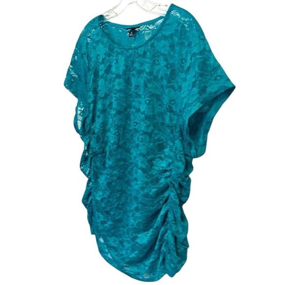 Torrid Aqua Blue/Green Stretch Lace Crew Neck Cinch Side Tee Size 2 2XL - Picture 5 of 14